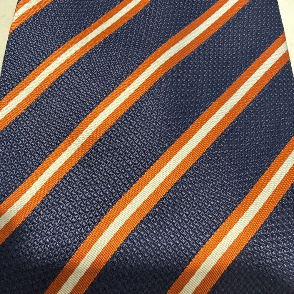 Silk Repp Tie Blue‎ Orange Striped 100% Silk 59